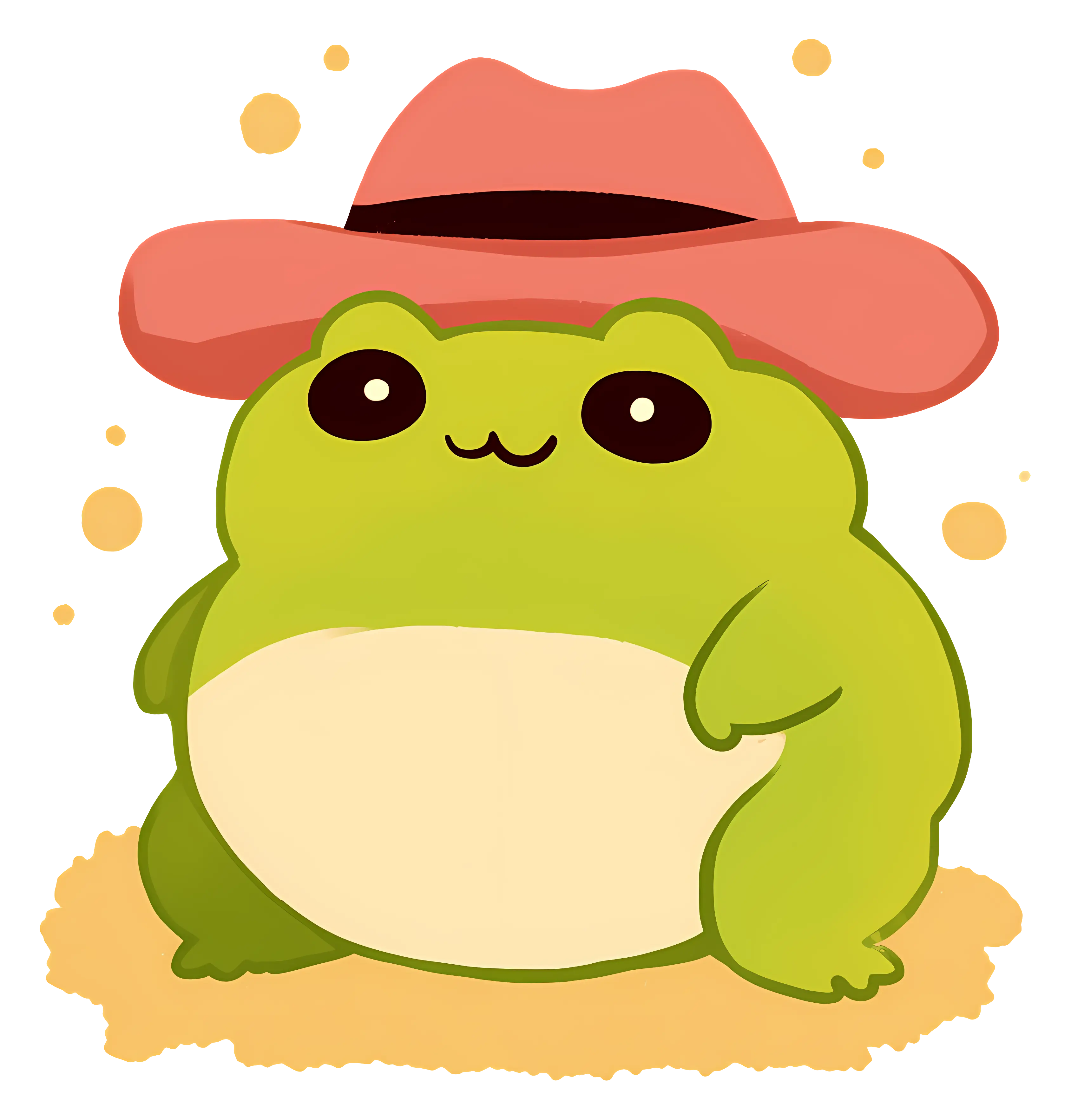 Cartoon Green Frog with Red Hat