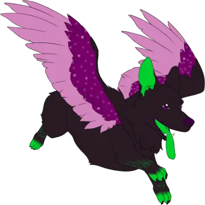 Flying Cartoon Dog with Colorful Wings