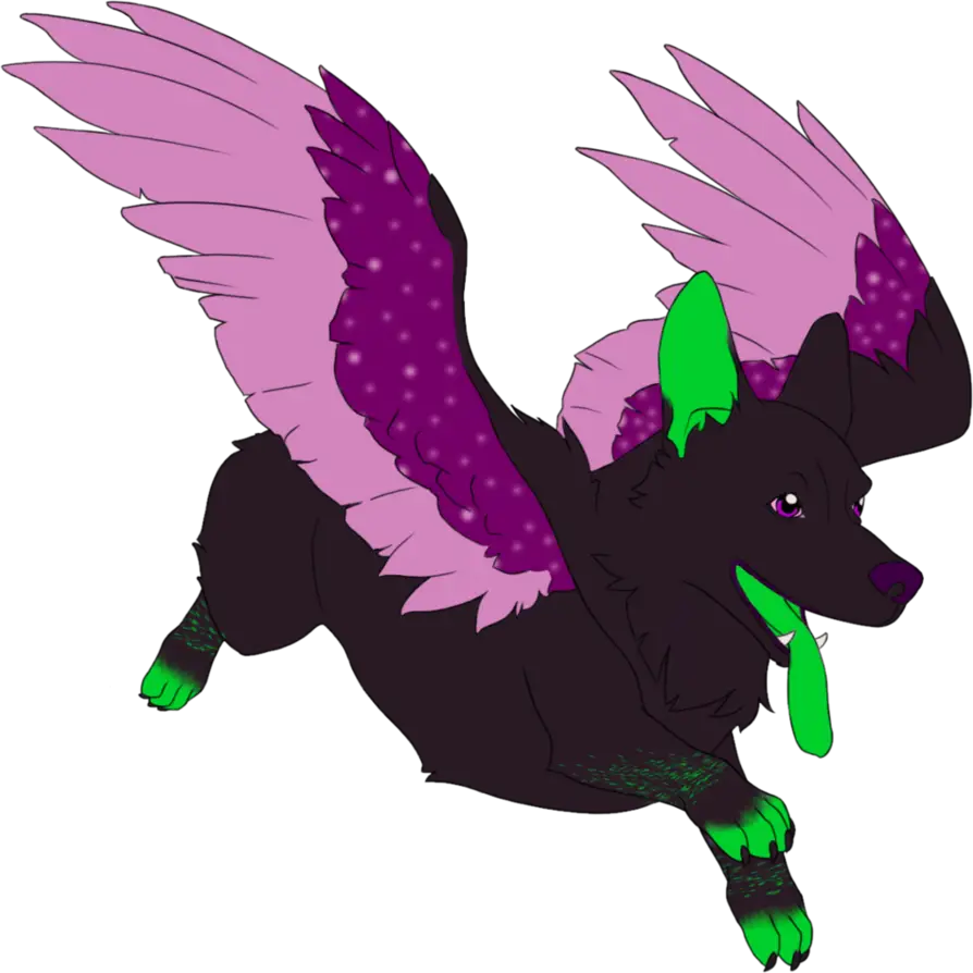 Flying Cartoon Dog with Colorful Wings