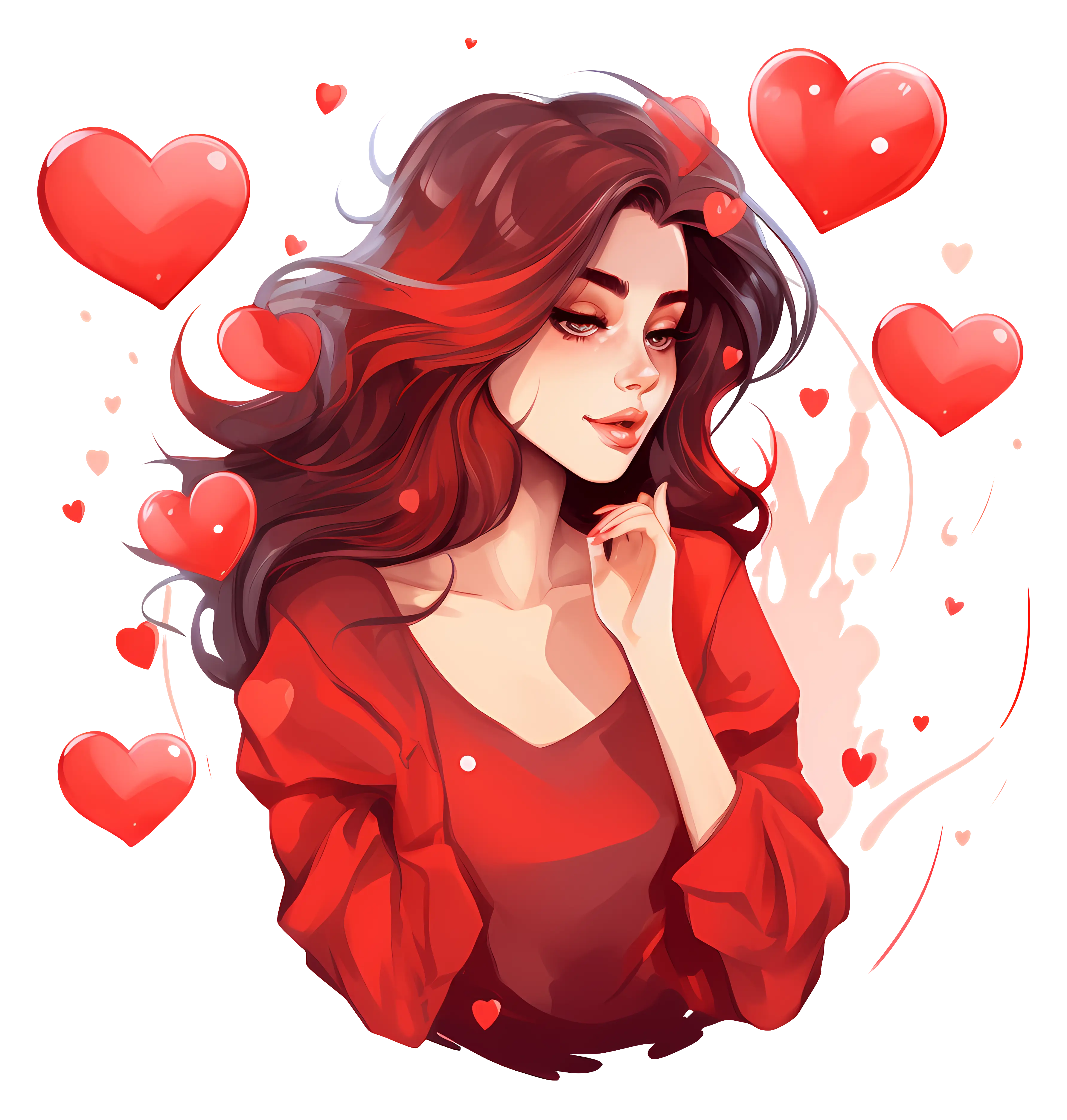 Romantic Woman with Hearts Background