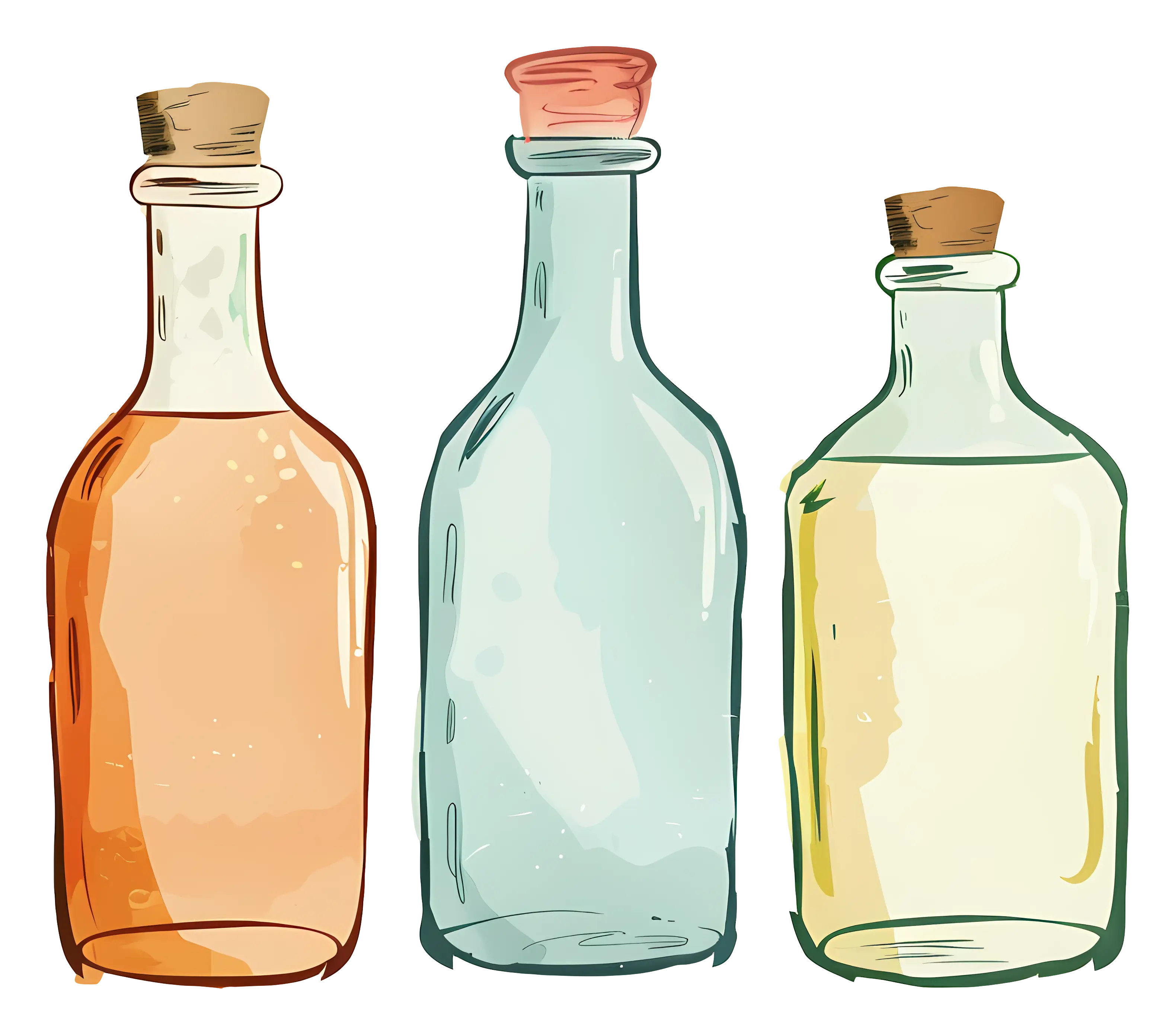 Set of Colorful Vintage Glass Bottles