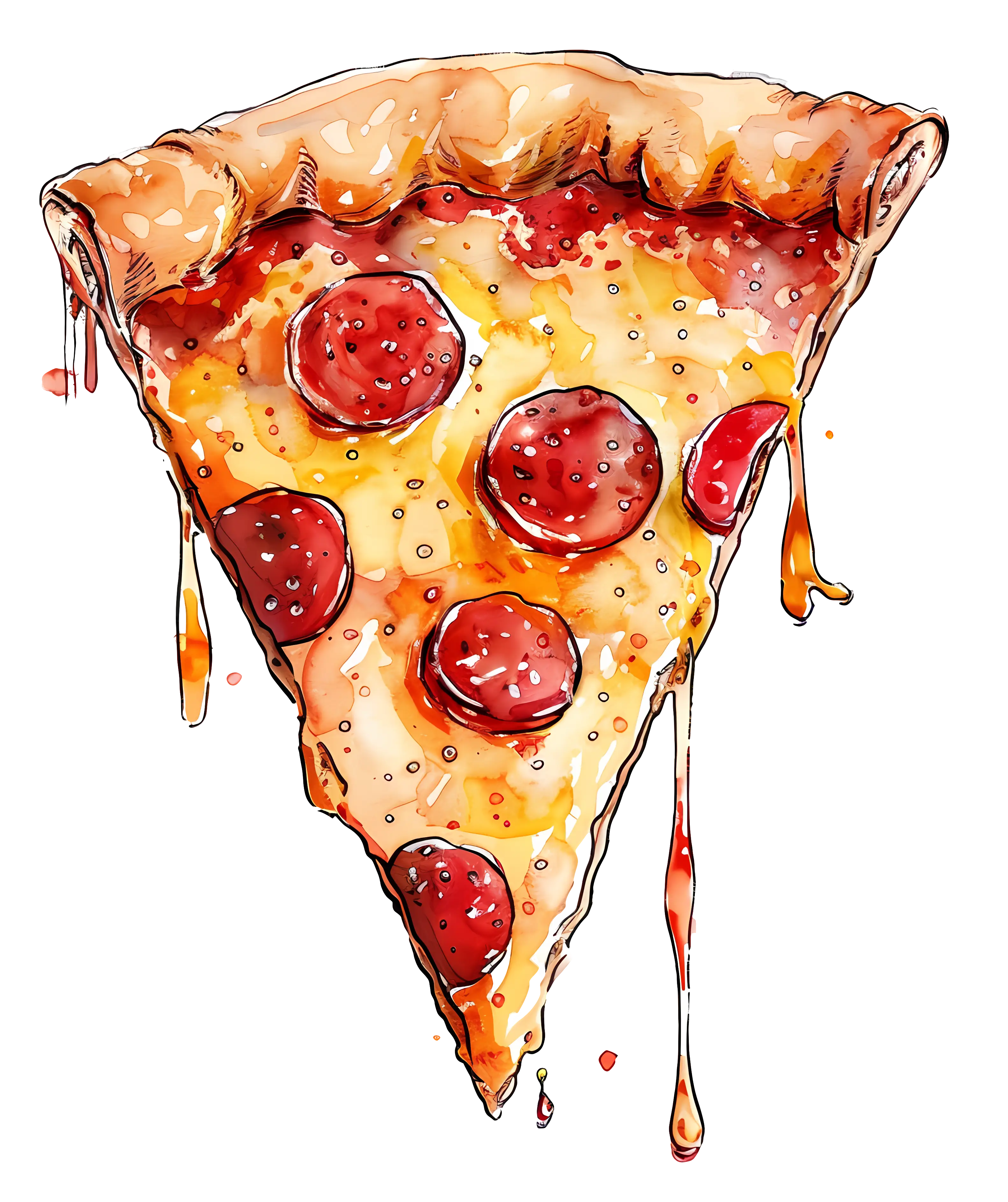 Watercolor Pepperoni Pizza Slice