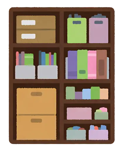 Bookshelf with Various Items