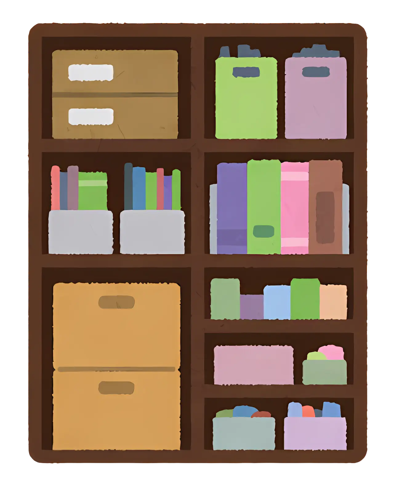 Bookshelf with Various Items
