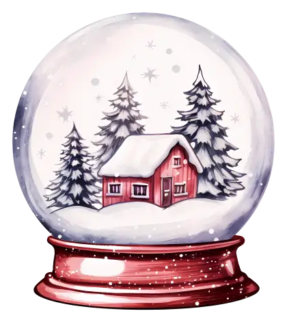 Christmas Snow Globe with Snowy House and Trees