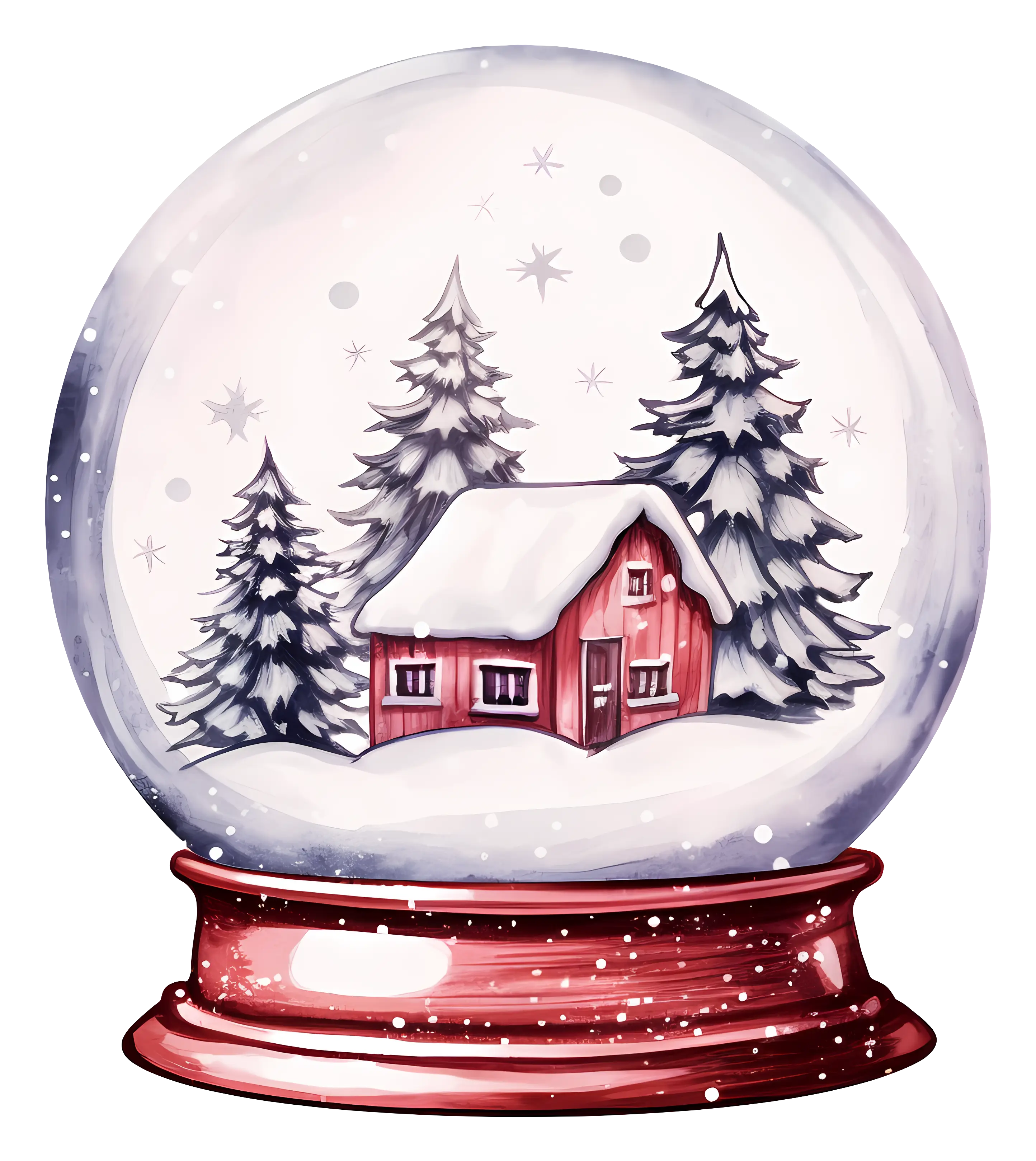 Christmas Snow Globe with Snowy House and Trees