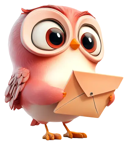 Pink Owl Holding an Envelope