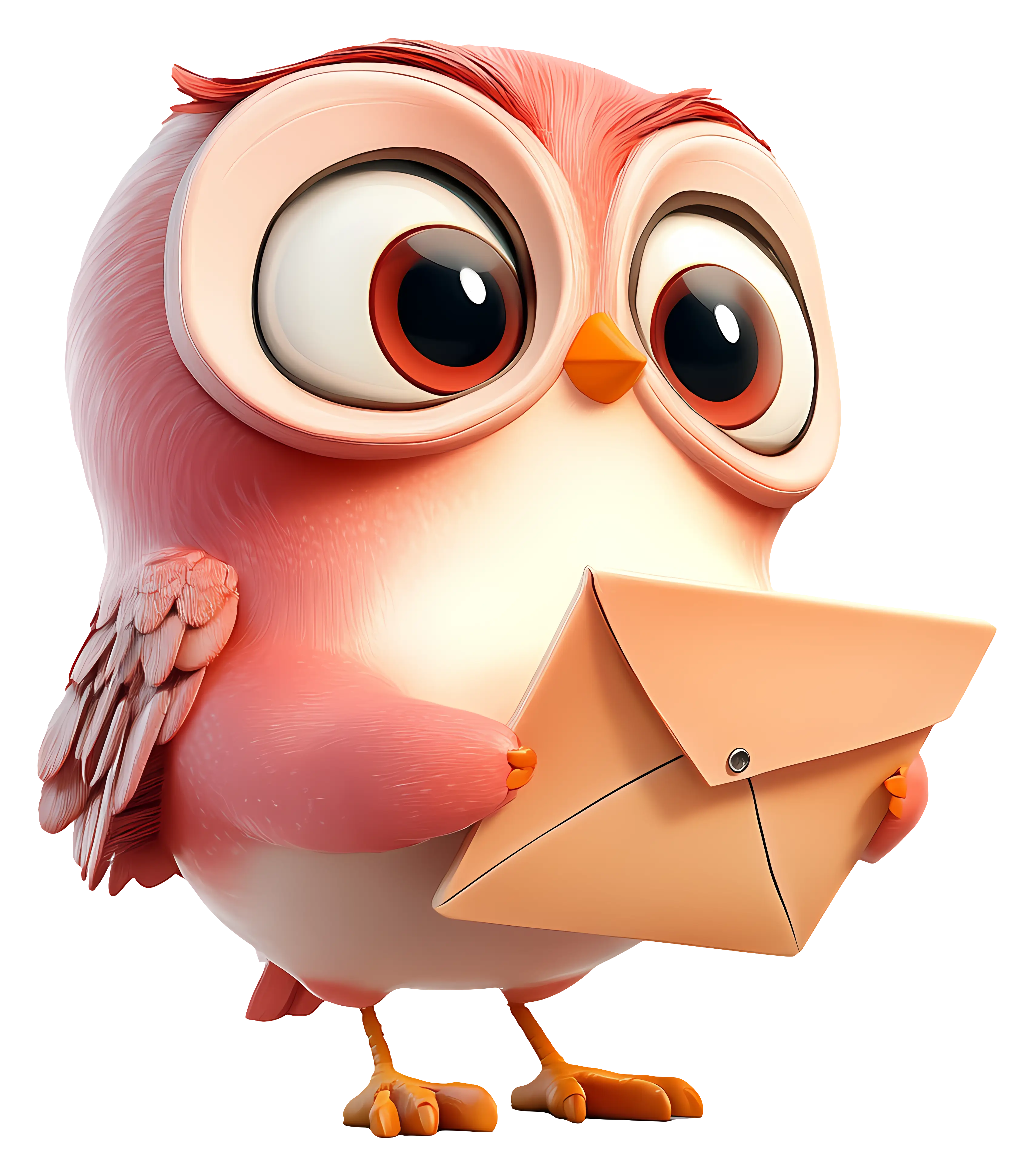 Pink Owl Holding an Envelope