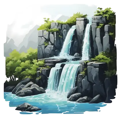 Serene Waterfall with Rocks and Greenery