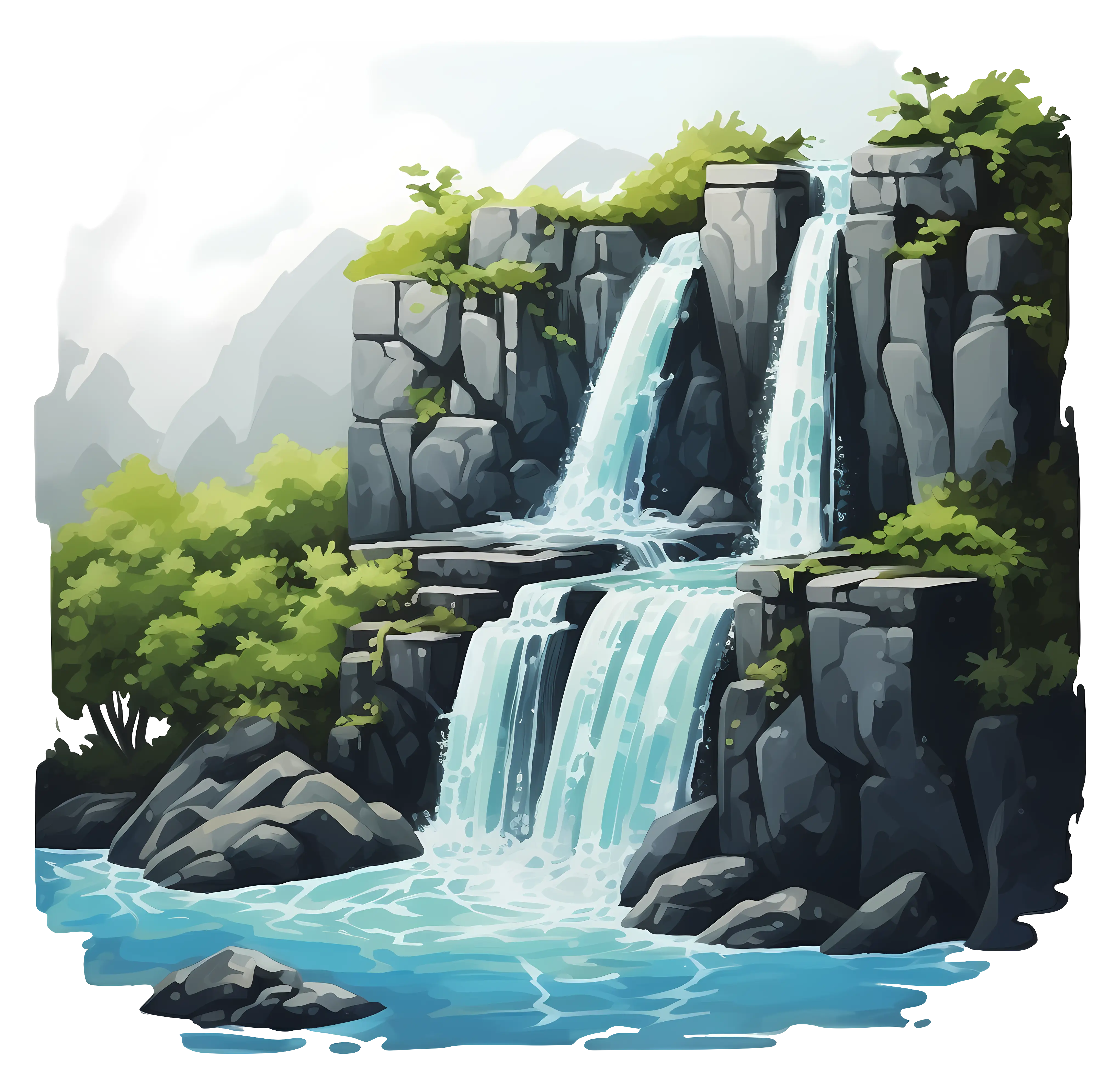 Serene Waterfall with Rocks and Greenery