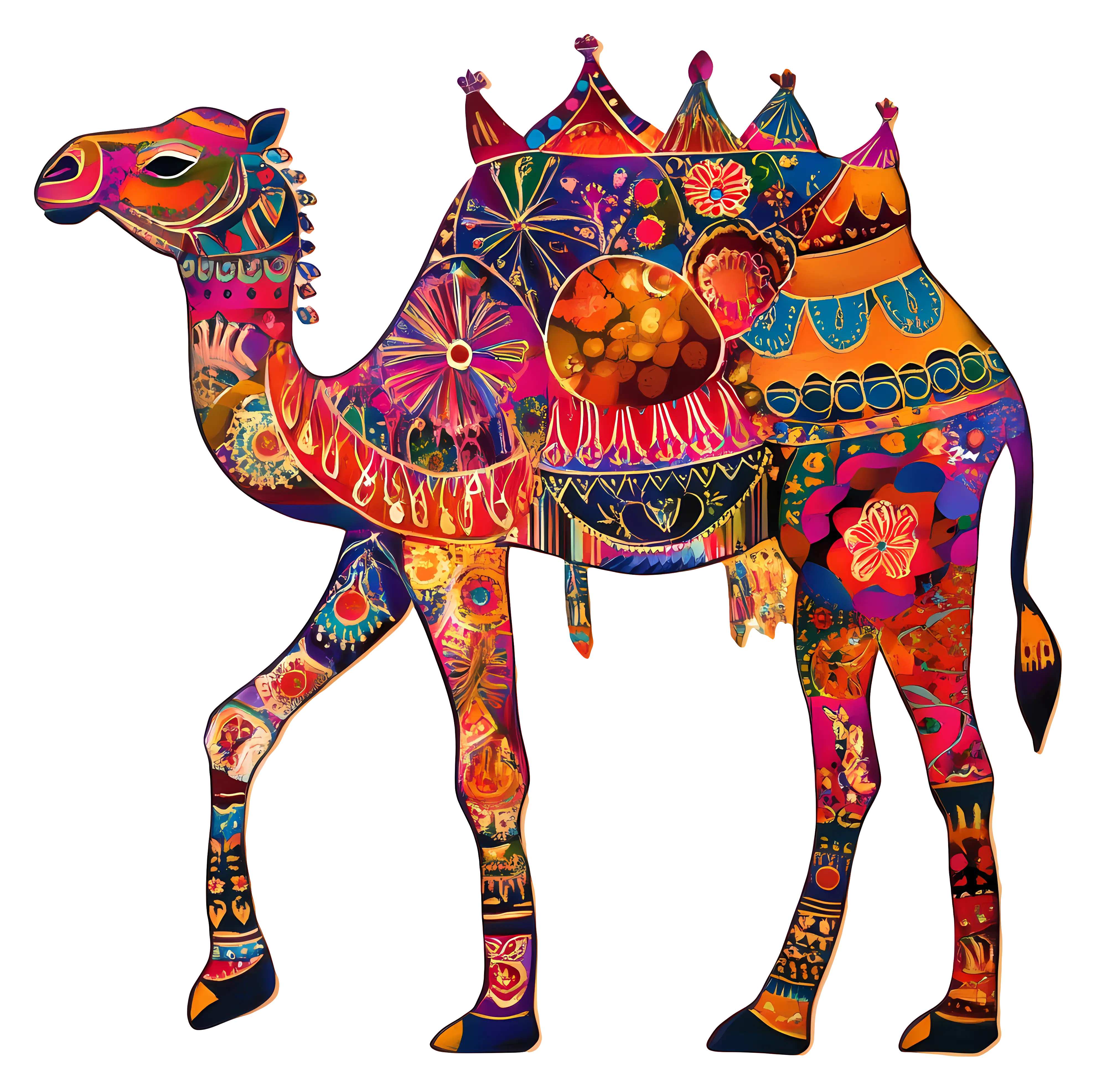 Colorful Camel with Traditional Decorations