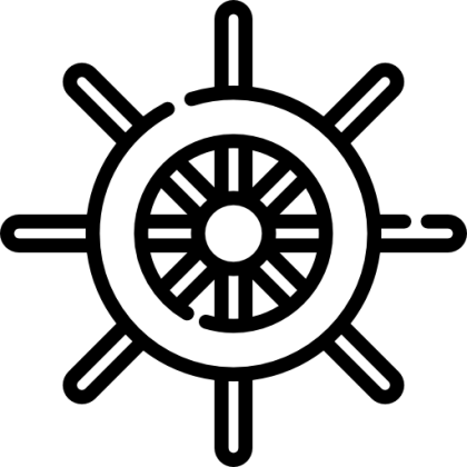 Black and White Ship Steering Wheel Icon