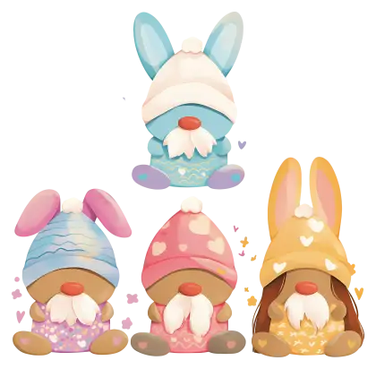 Colorful Gnome Trio with Bunny Ears