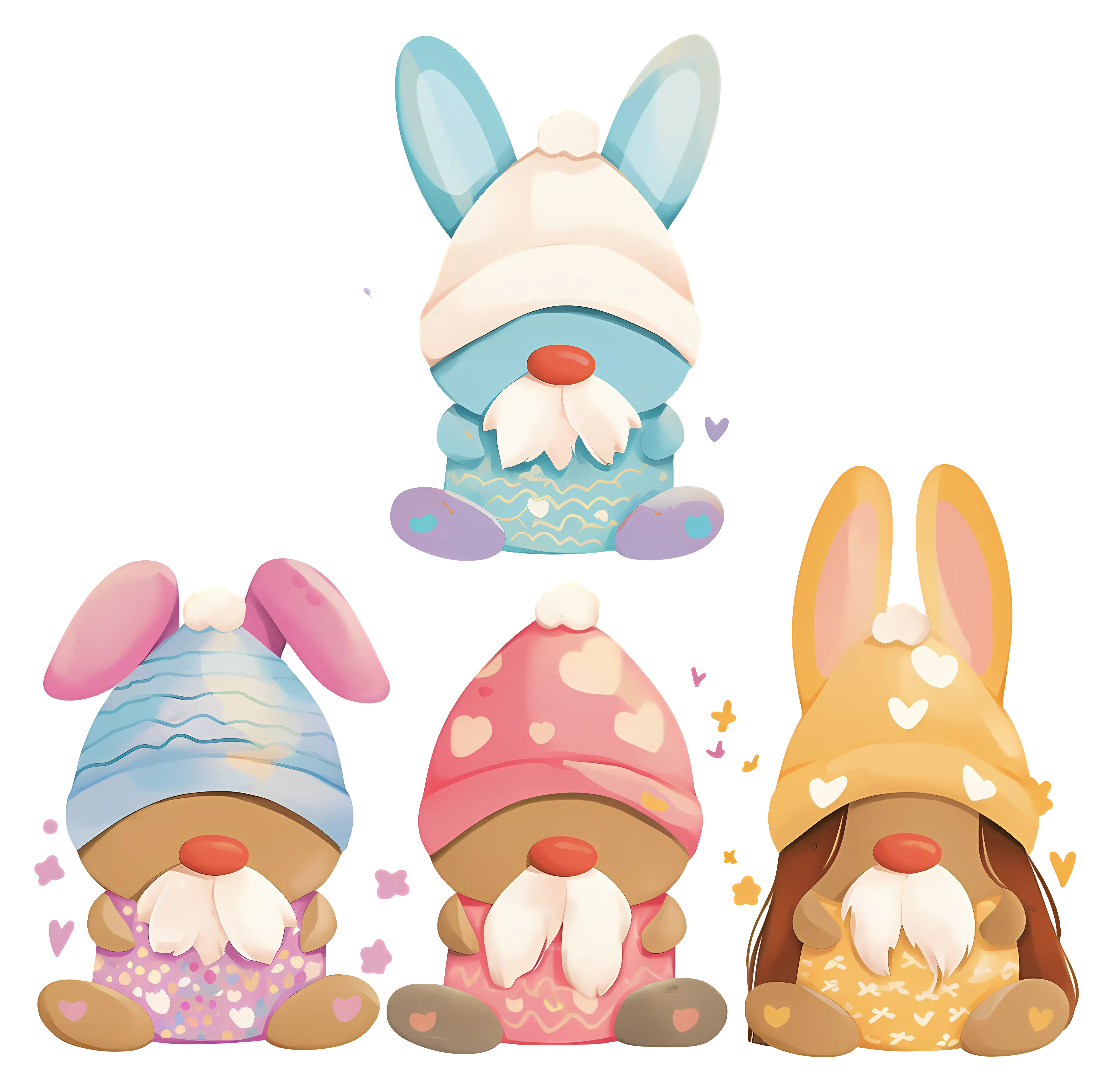 Colorful Gnome Trio with Bunny Ears