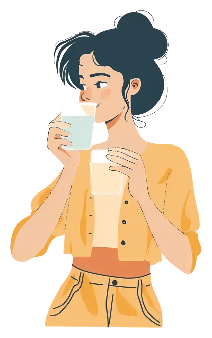 Cartoon Woman Drinking from Two Glasses