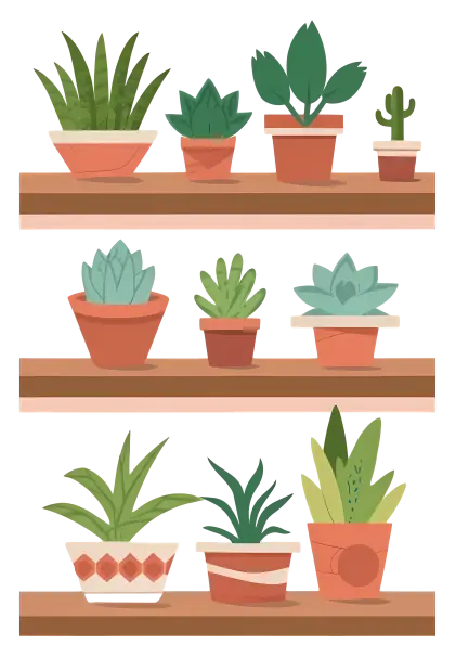 Succulent Plants Arranged on Wooden Shelves