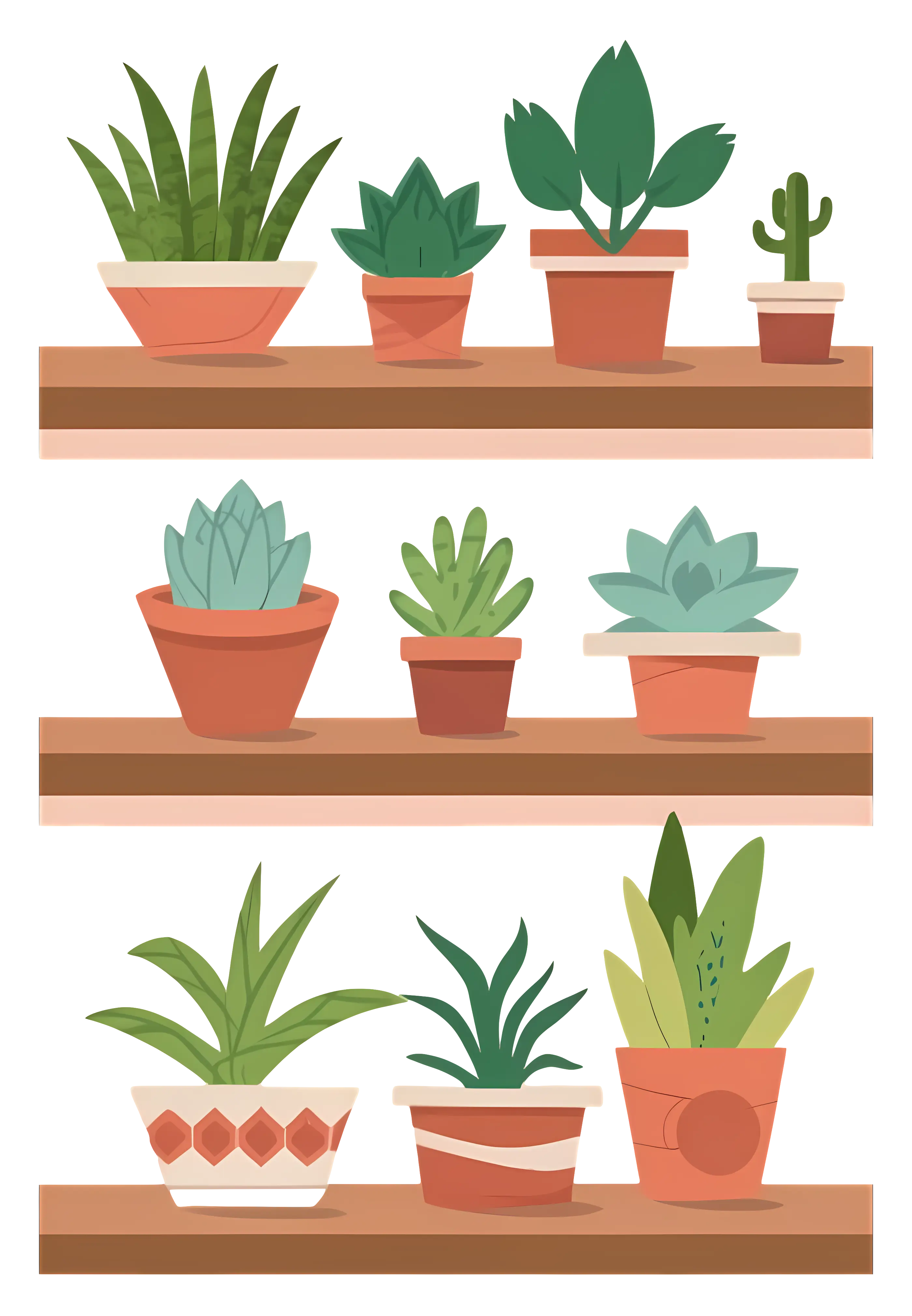 Succulent Plants Arranged on Wooden Shelves