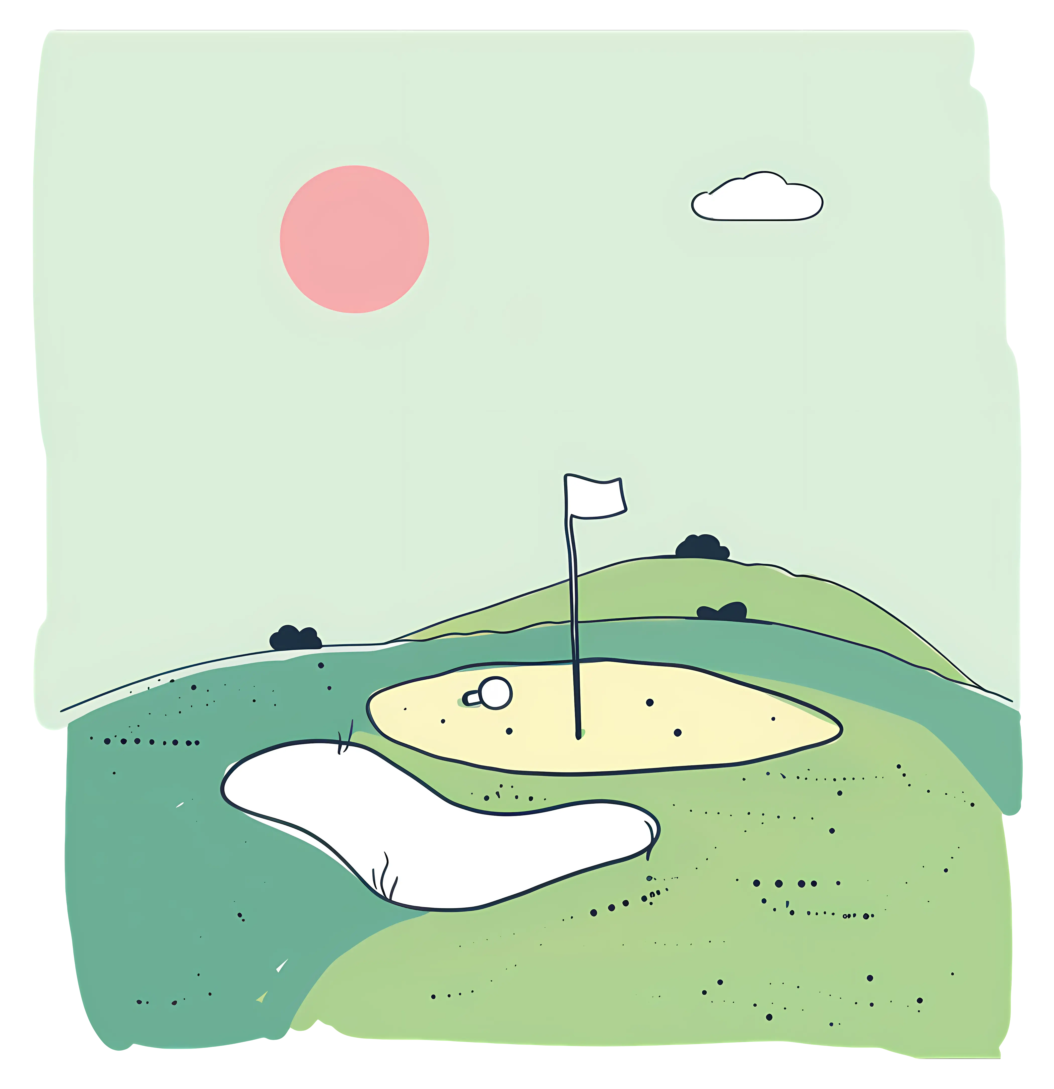 Golf Course with Flag and Ball