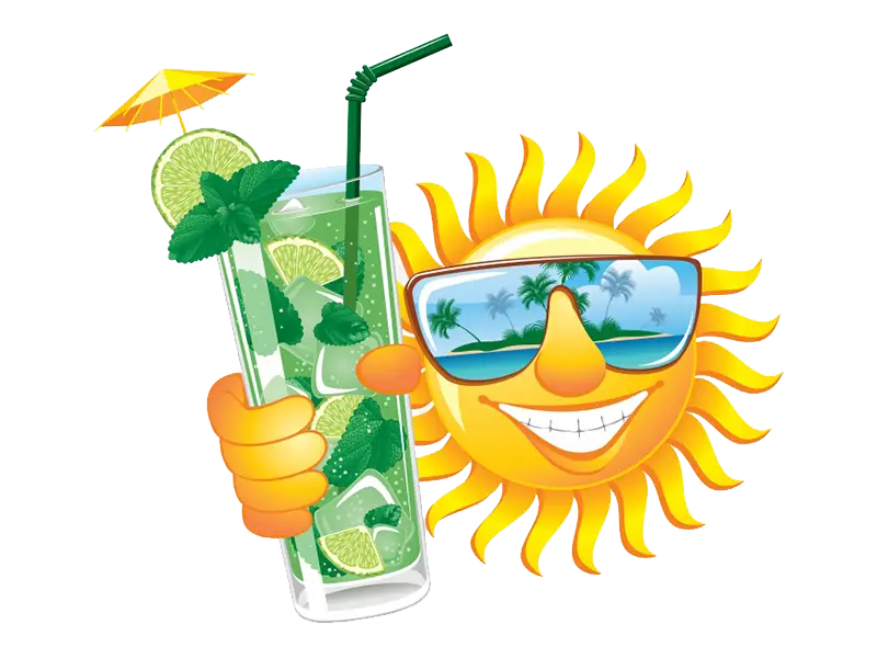 Sun Cartoon with Summer Drink