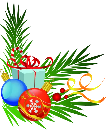Christmas Ornaments and Gift with Pine Leaves