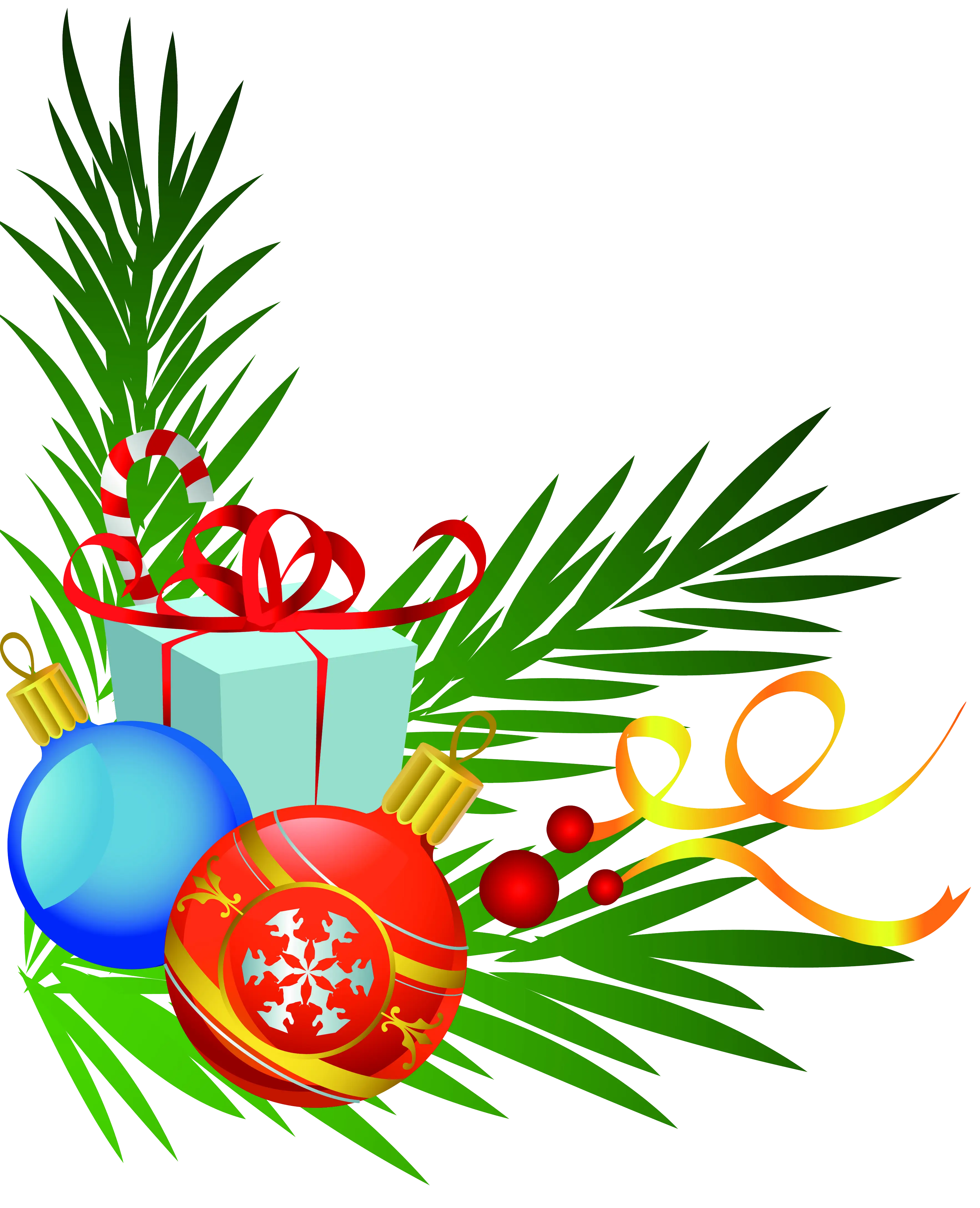 Christmas Ornaments and Gift with Pine Leaves