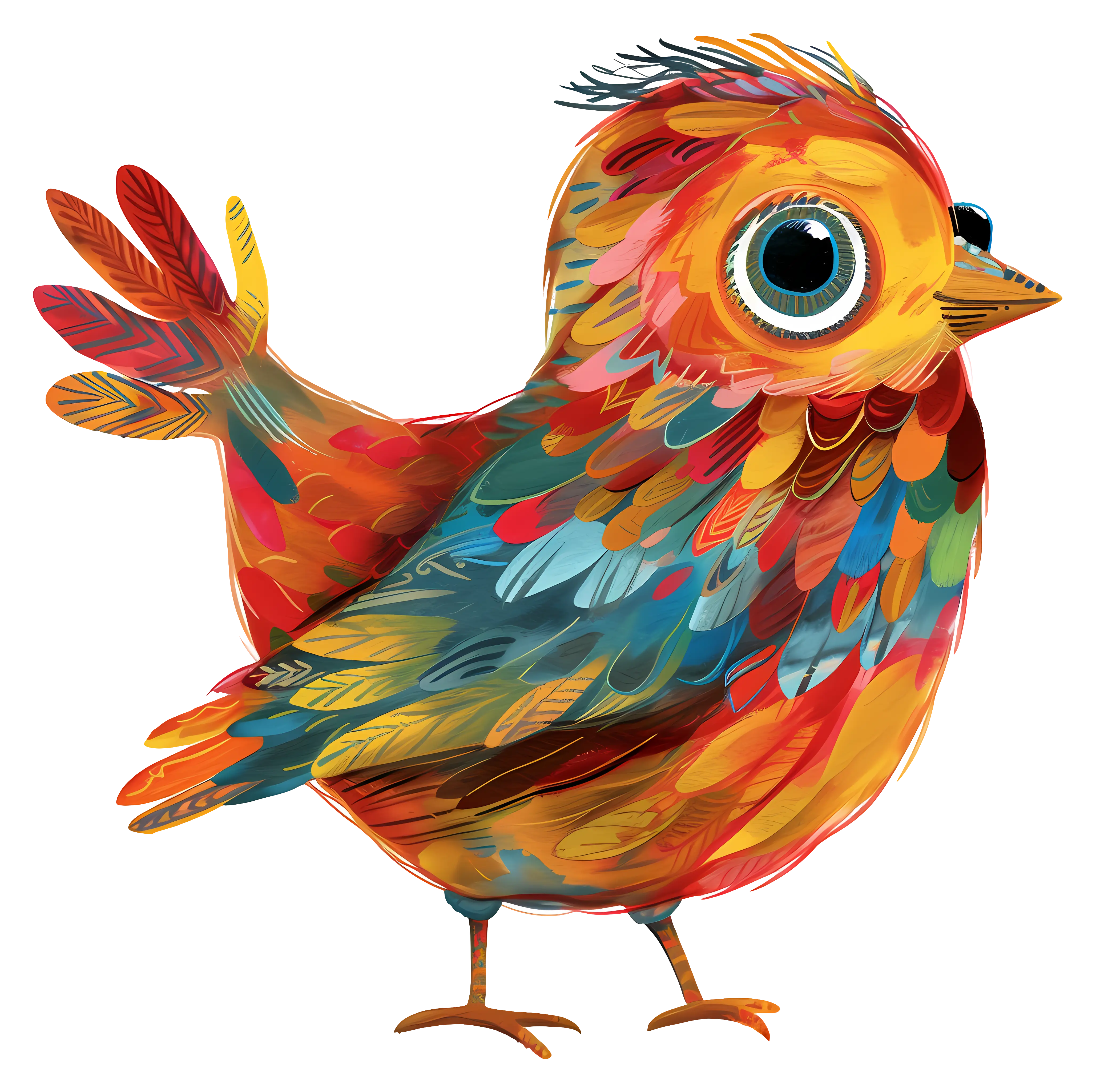 Colorful Cartoon Bird with Bright Feathers