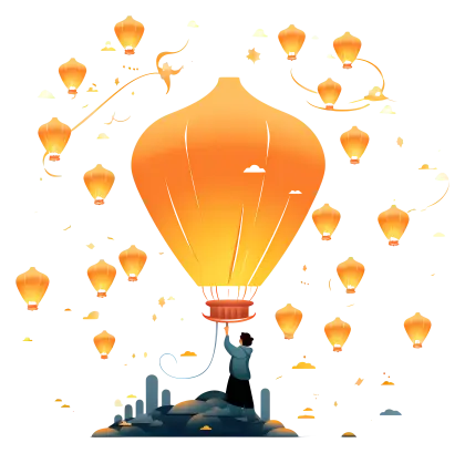Person Releasing Orange Lanterns