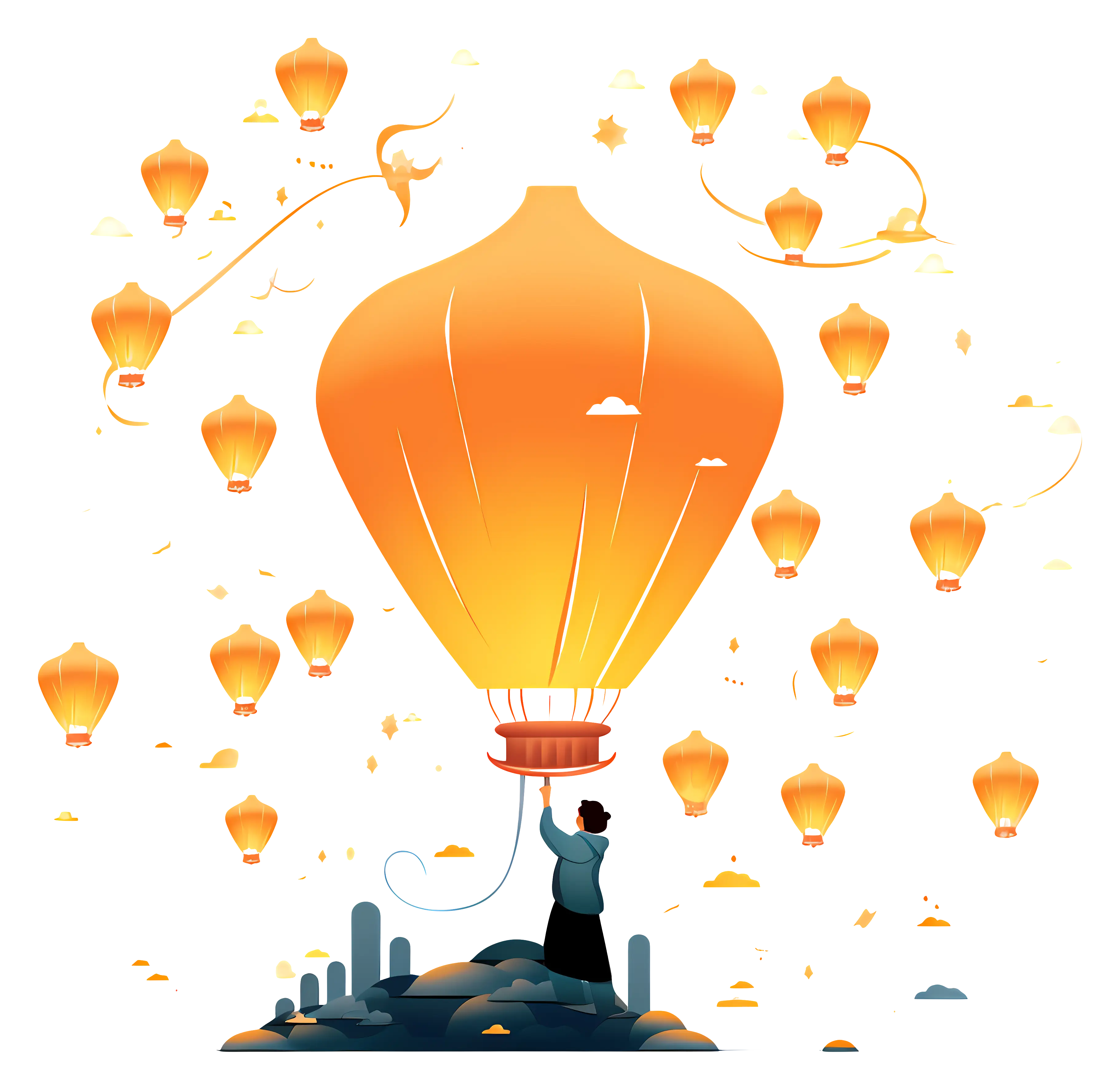 Person Releasing Orange Lanterns
