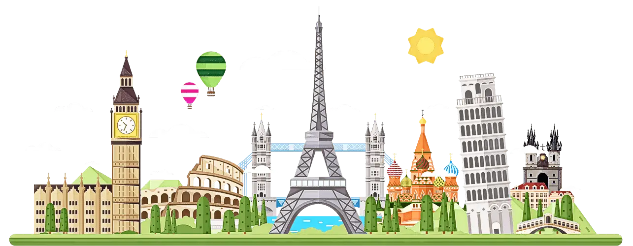 Famous European Landmarks Illustration