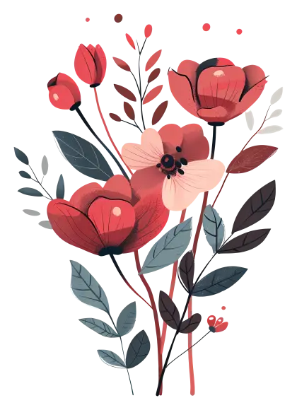 Red Flowers with Green Leaves