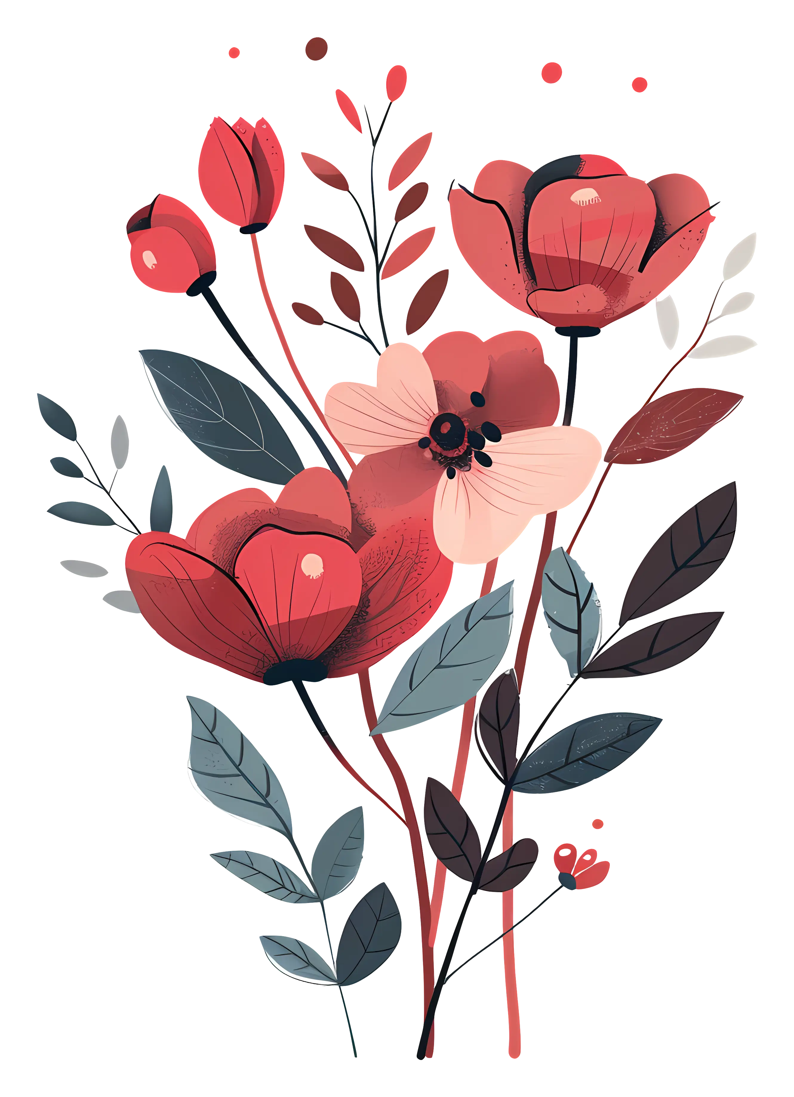 Red Flowers with Green Leaves