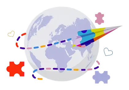 Globe with Puzzle Pieces and Paper Plane