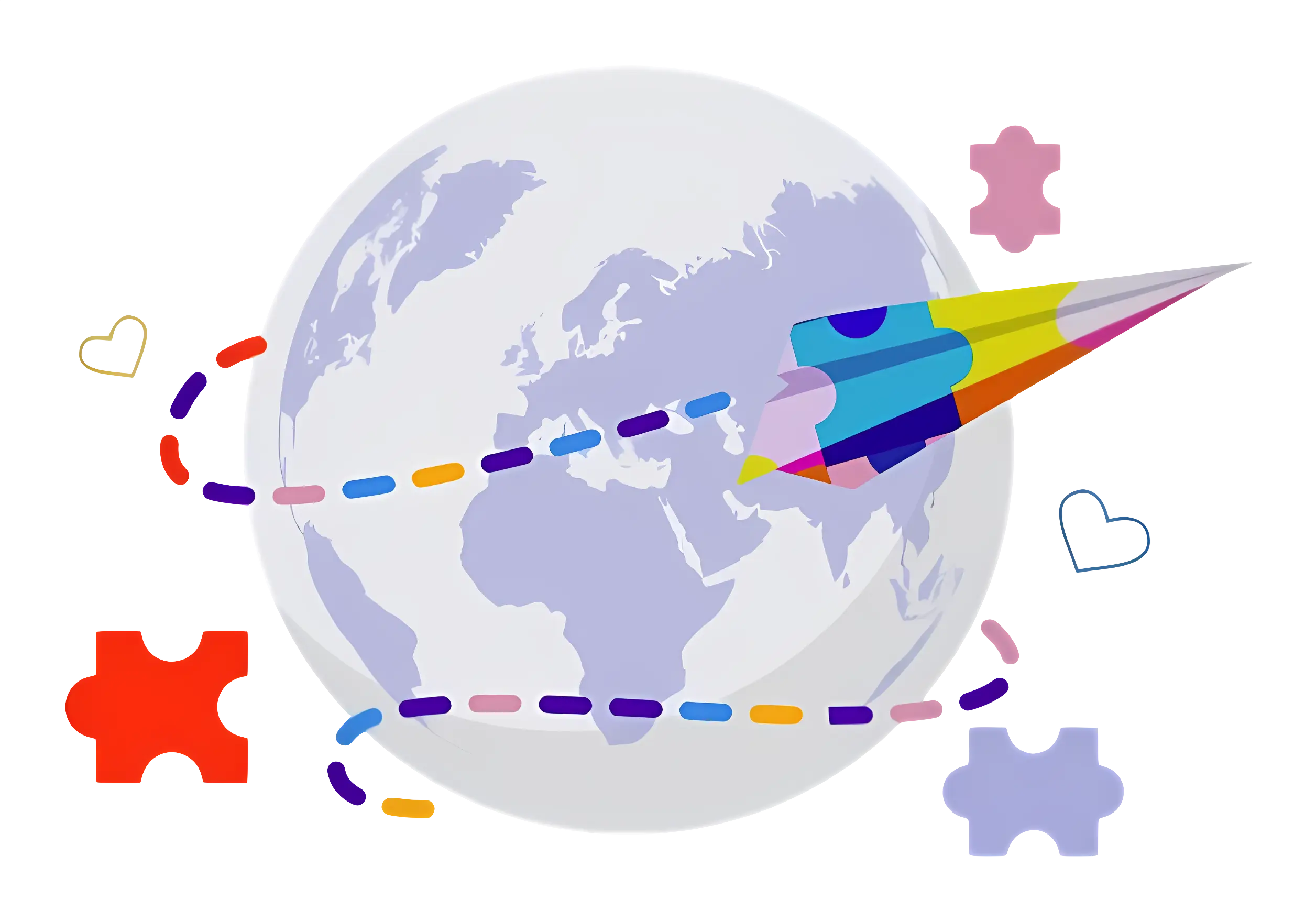 Globe with Puzzle Pieces and Paper Plane