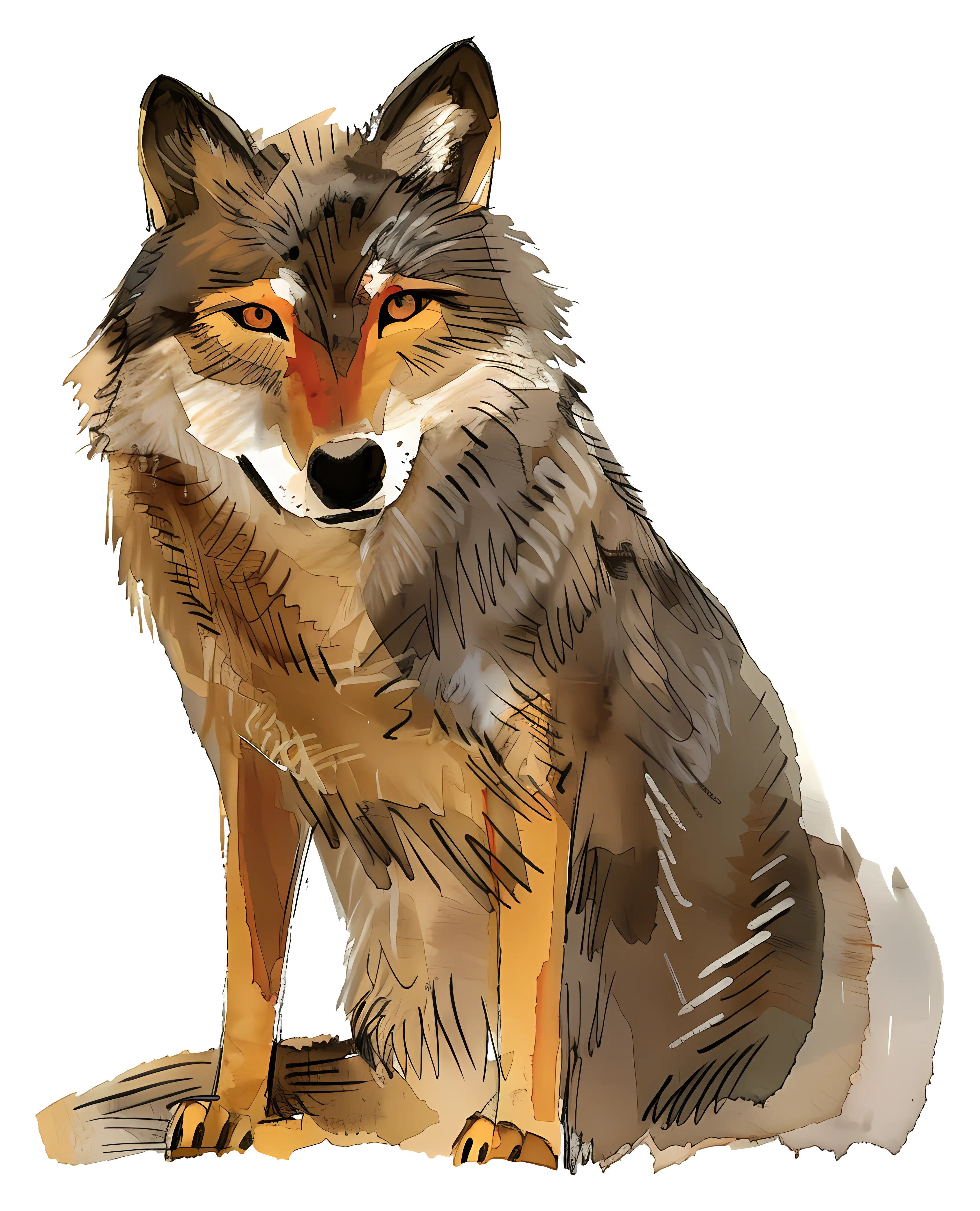 Illustrative Wolf in a Natural Artistic Style