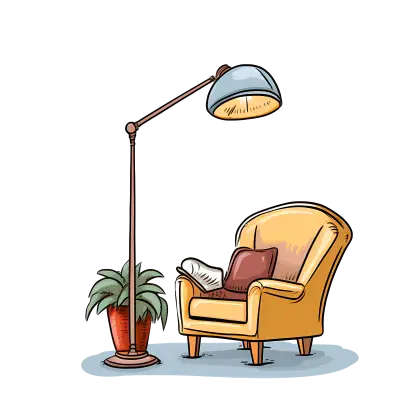 Yellow Armchair with Lamp and Pot Plant