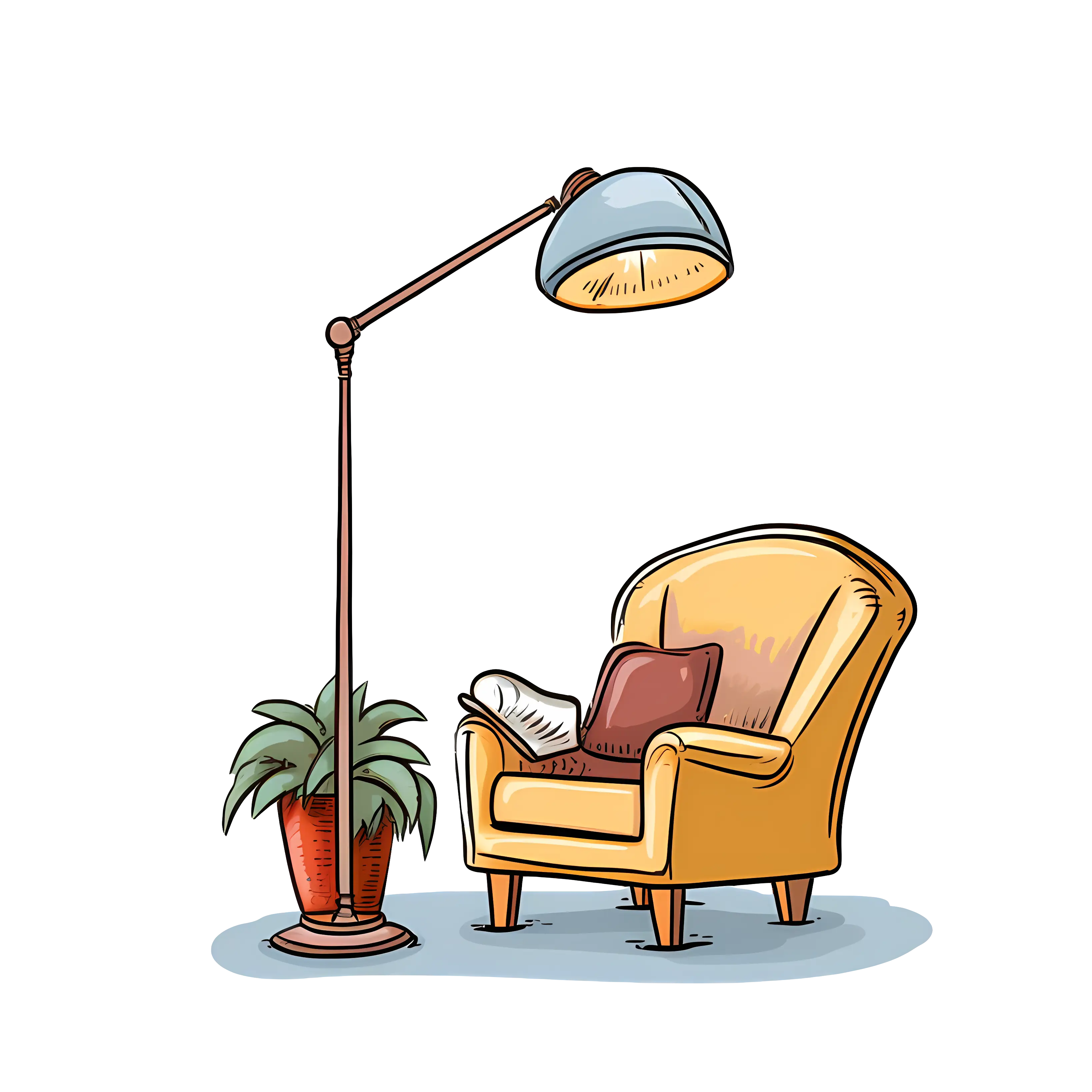 Yellow Armchair with Lamp and Pot Plant