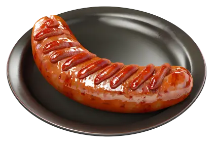 Grilled Sausage with Ketchup on a Black Plate