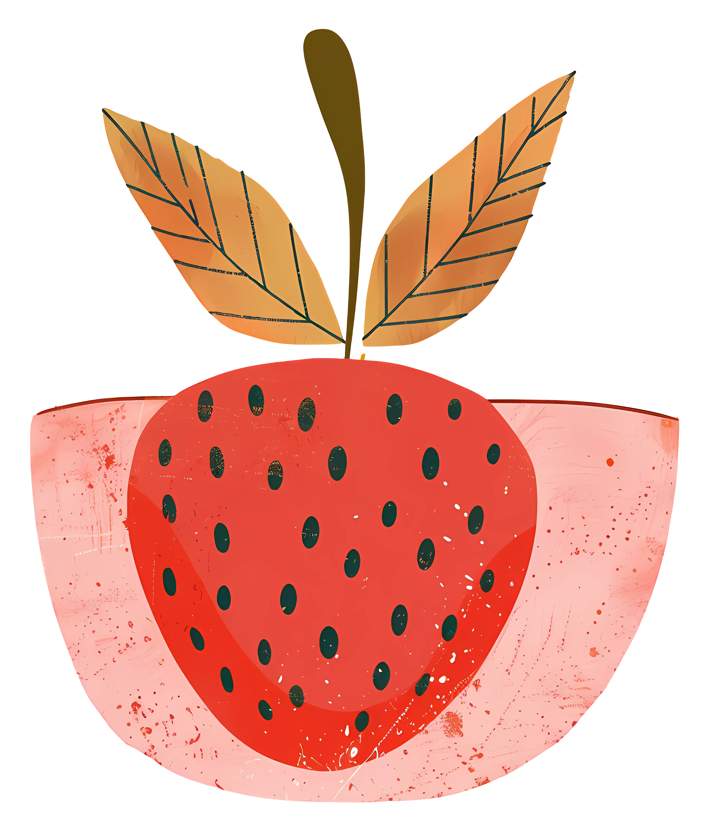 Red Strawberry with Leaves