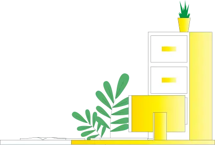 Modern Furniture Setup with Desk Drawer and Plant