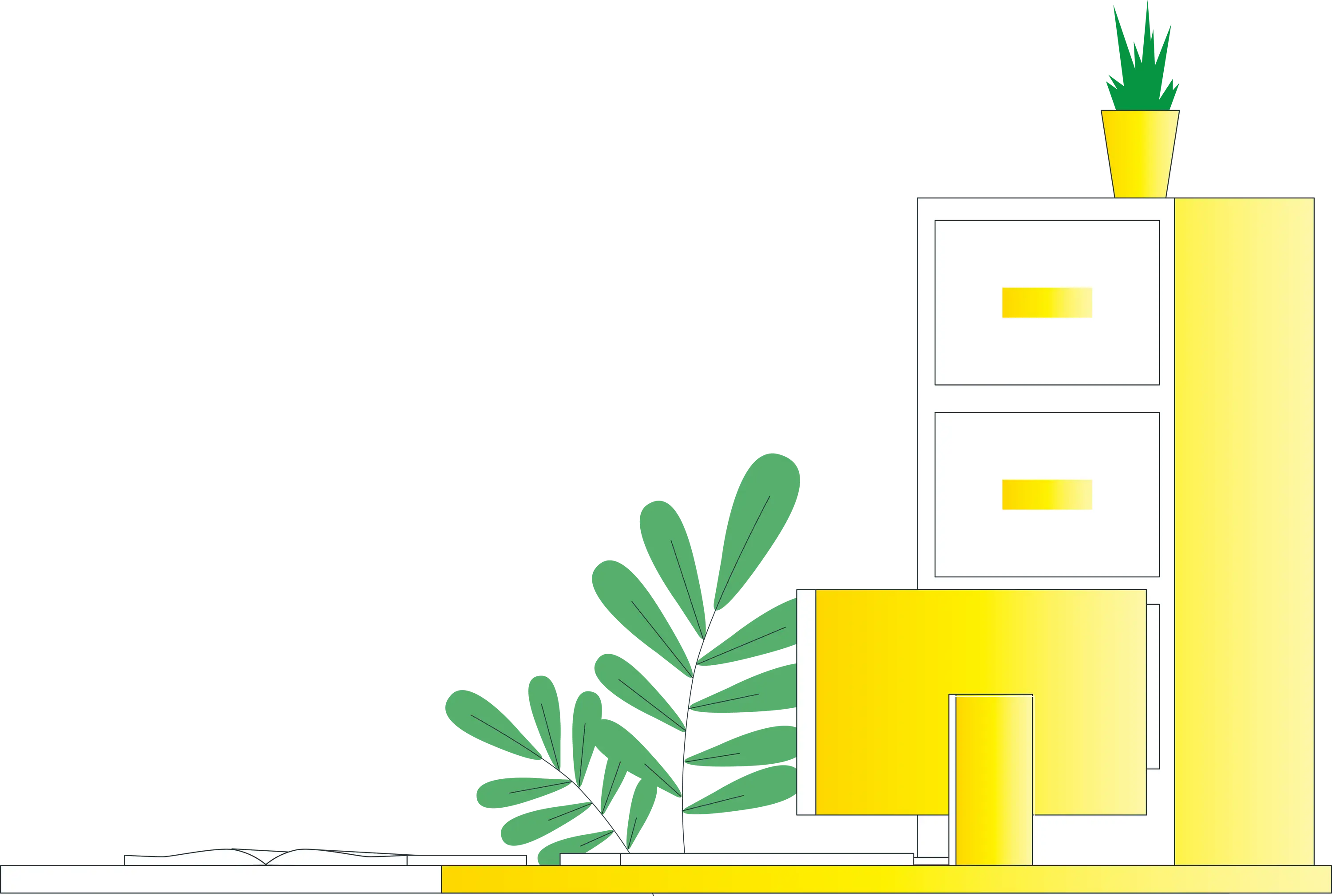 Modern Furniture Setup with Desk Drawer and Plant