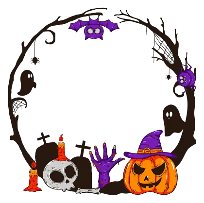 Spooky Halloween Frame with Pumpkins and Ghosts