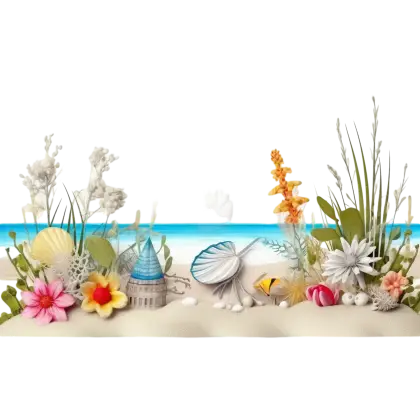 Seashells and Flowers on the Beach