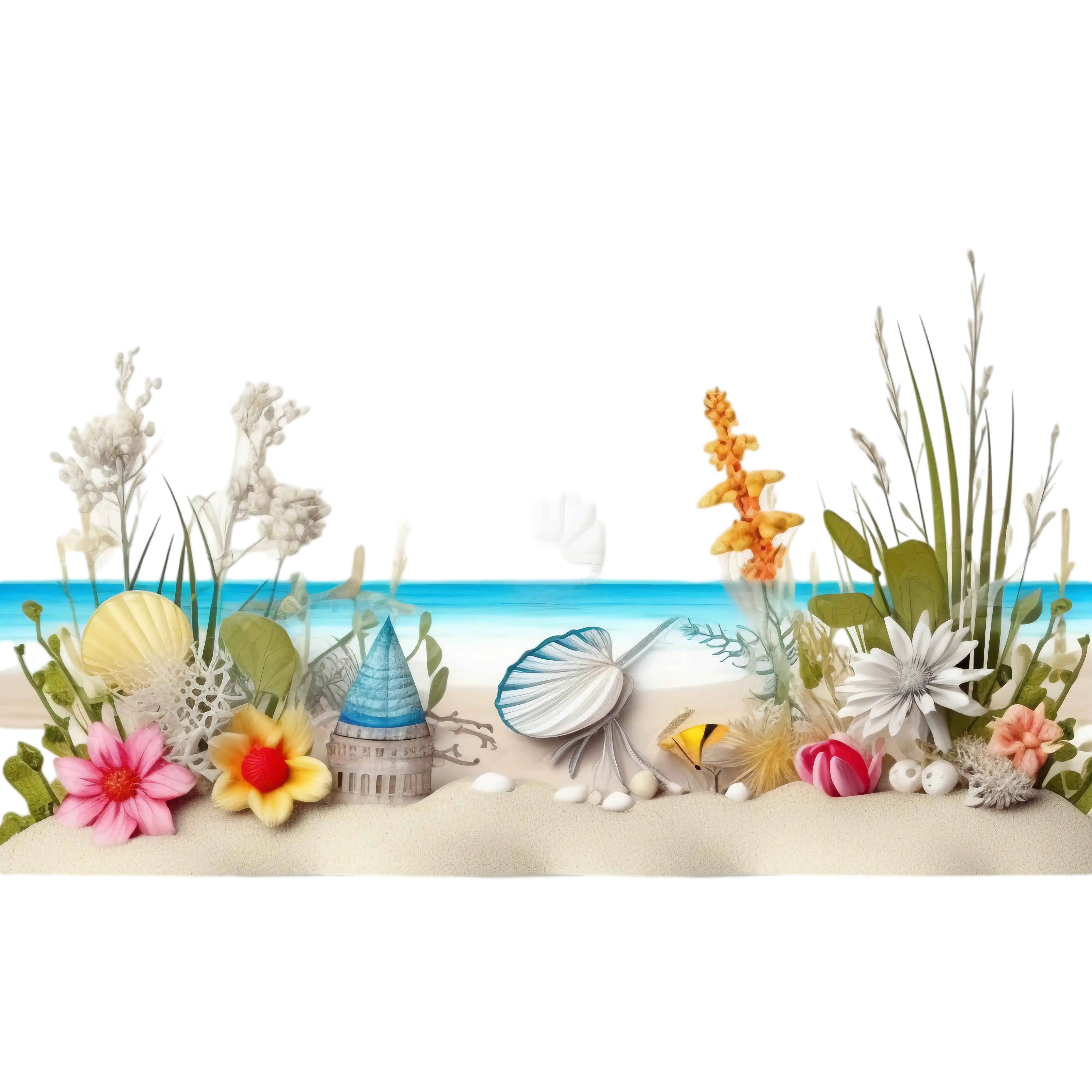 Seashells and Flowers on the Beach