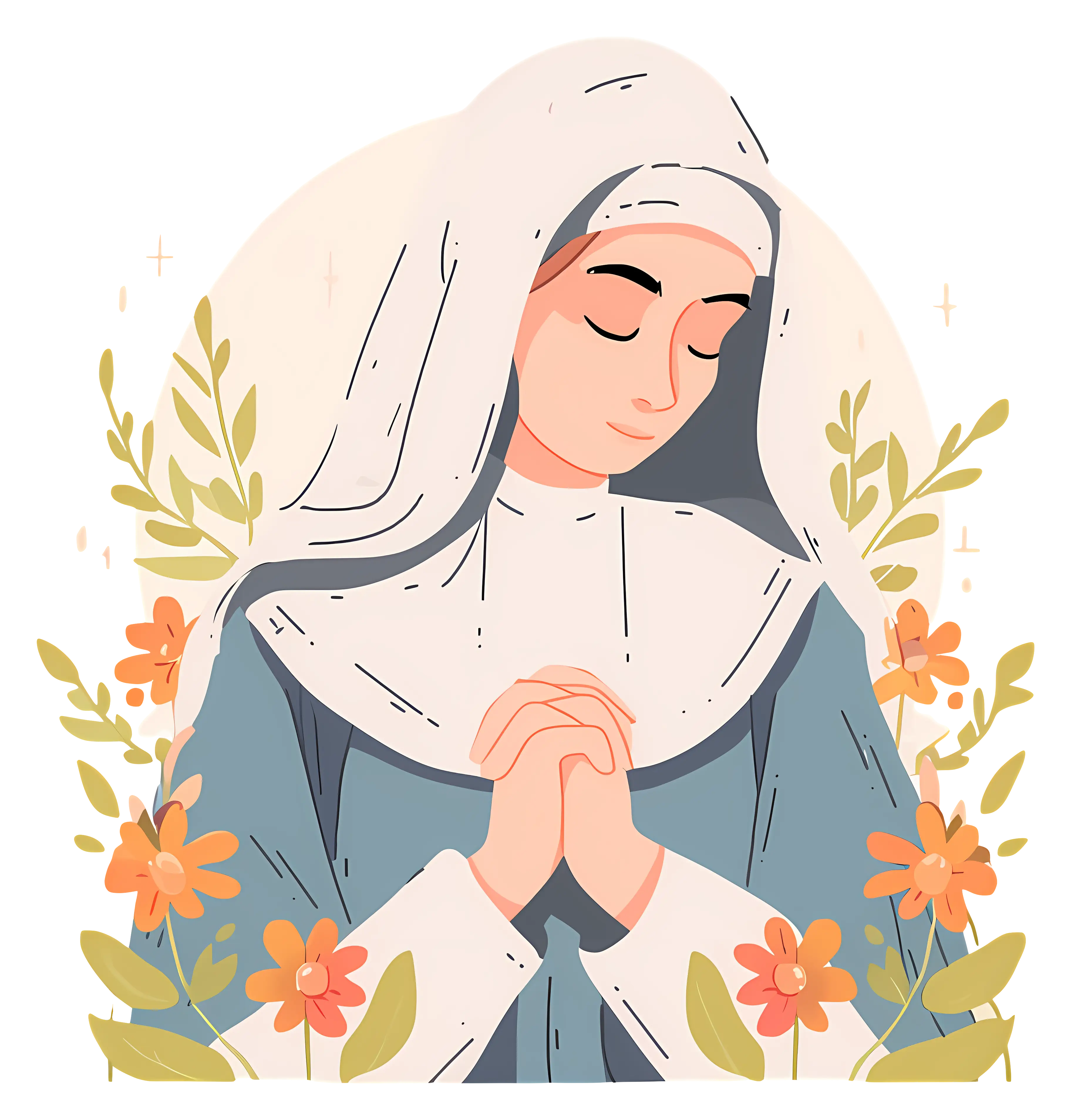 Praying Nun with Floral Background