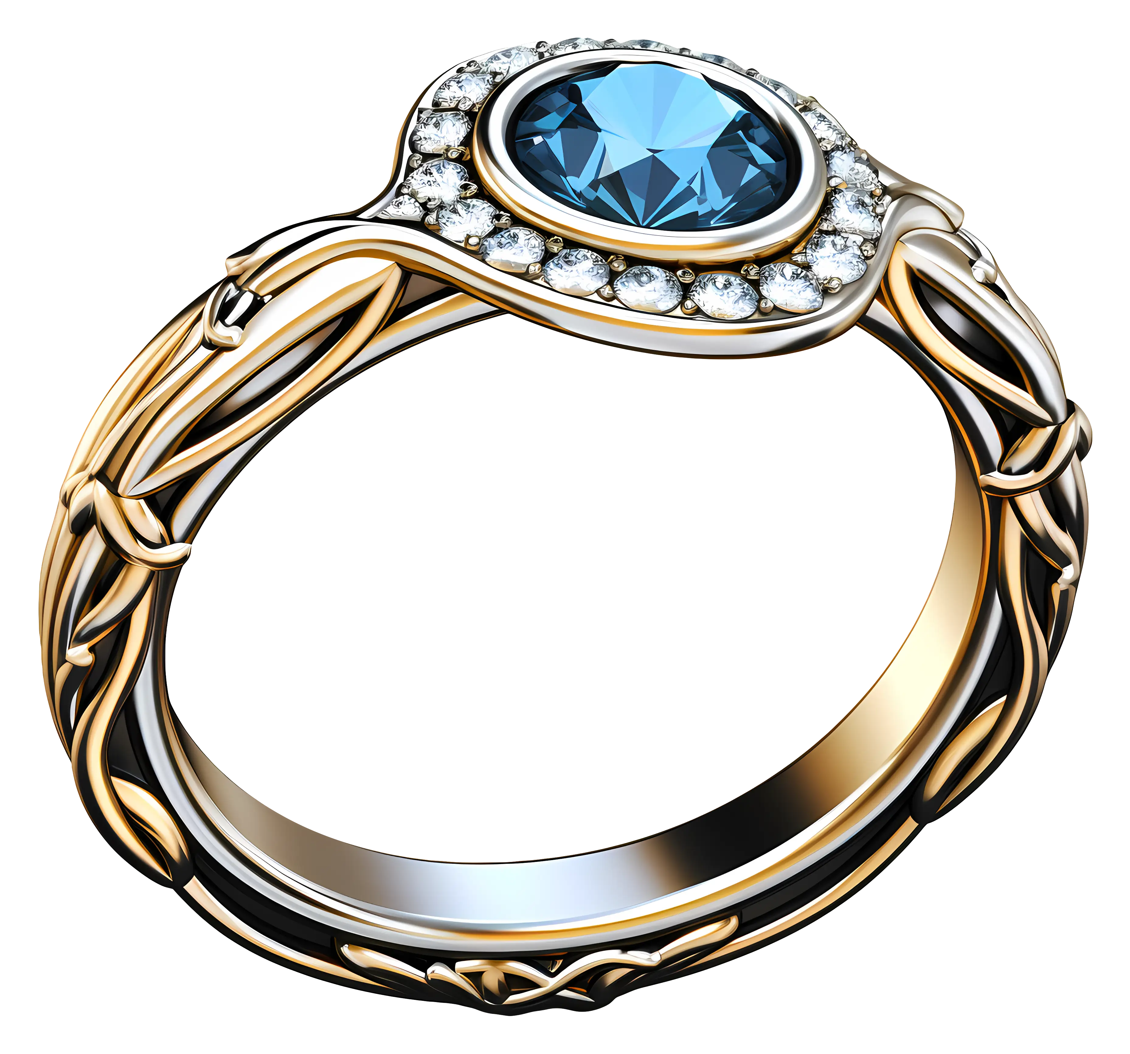 Golden Ring with Blue Gem