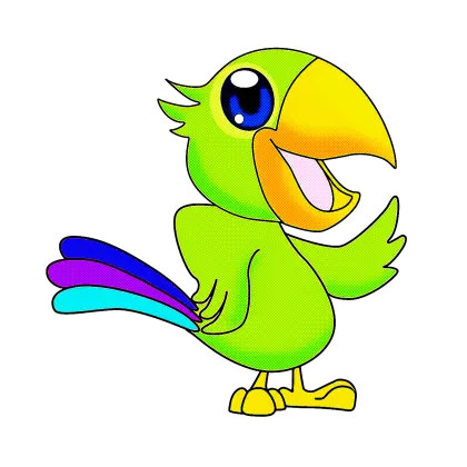 Bright Green Cartoon Parrot with Cheerful Expression