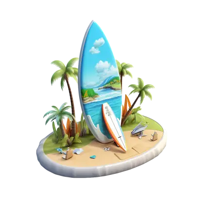 Surfboards and Palm Trees on Beach