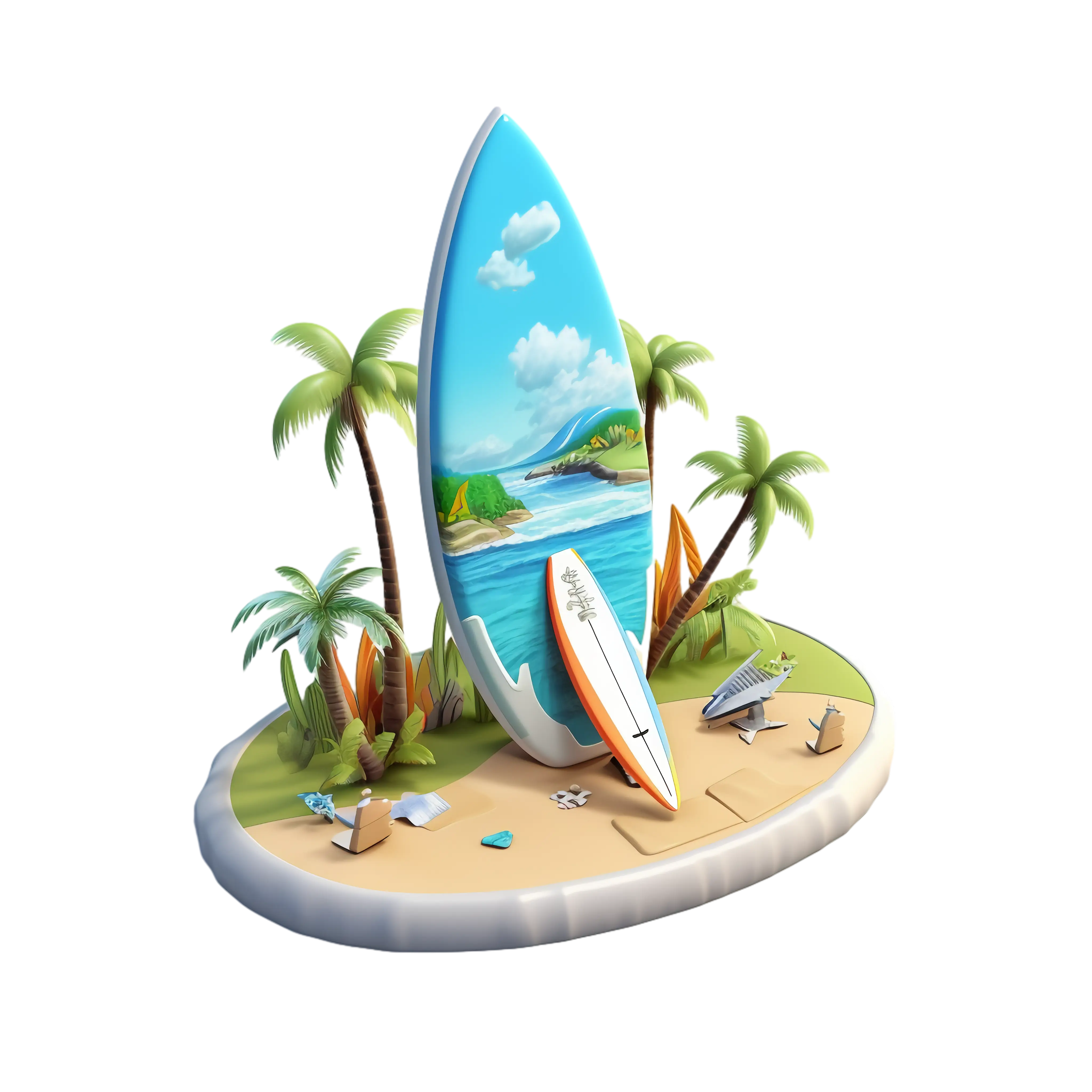 Surfboards and Palm Trees on Beach