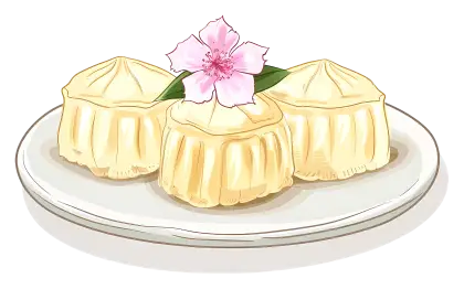 Dim Sum on Plate with Decorative Flower