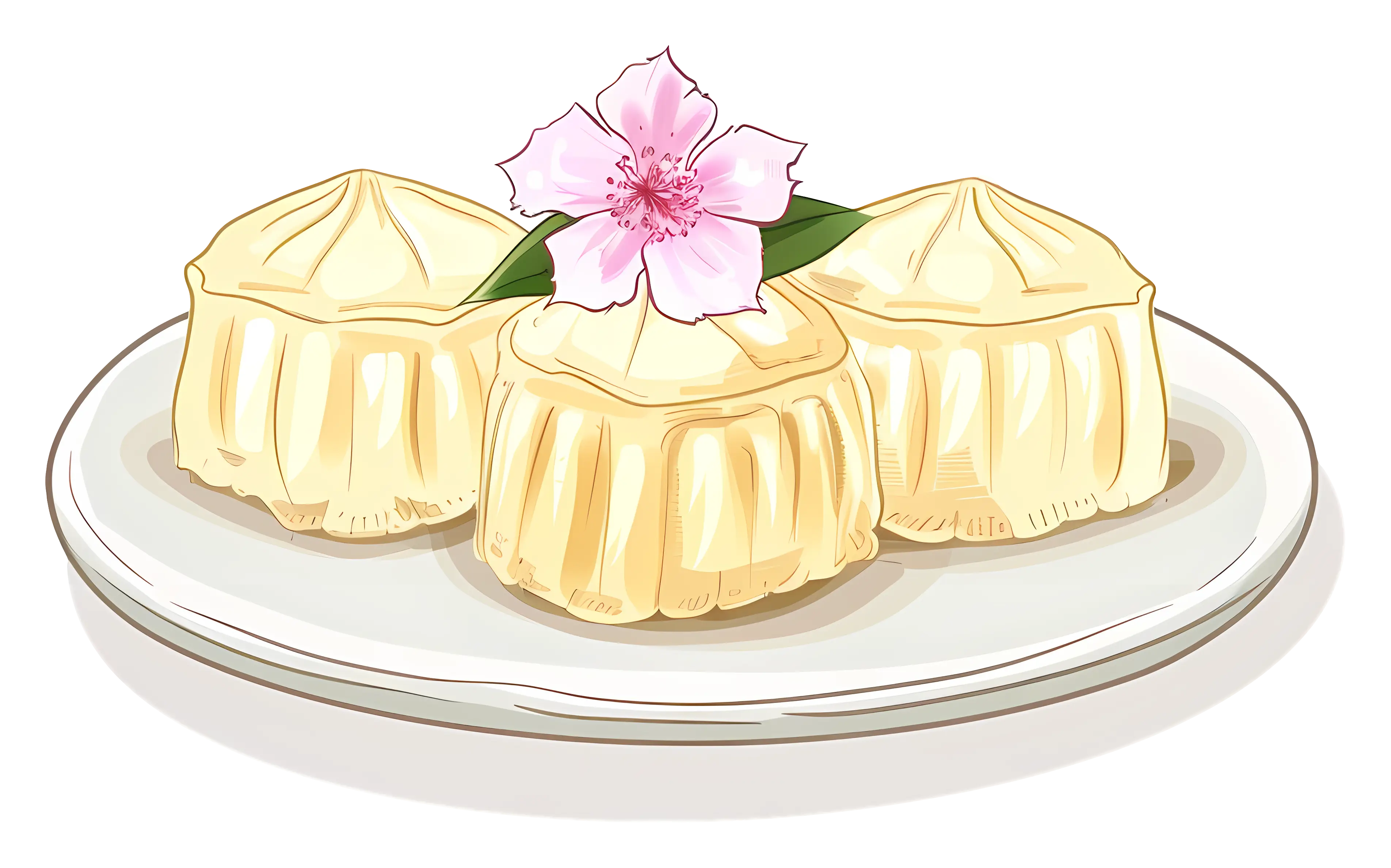Dim Sum on Plate with Decorative Flower